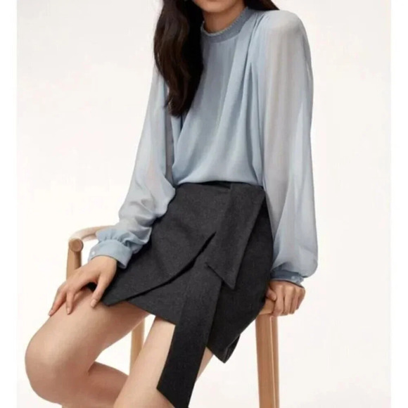 Aritzia Wilfred  Dorine Wrap-Front Wool Cashmere Blend Skirt Dark Grey Size 4 - Picture 2 of 6